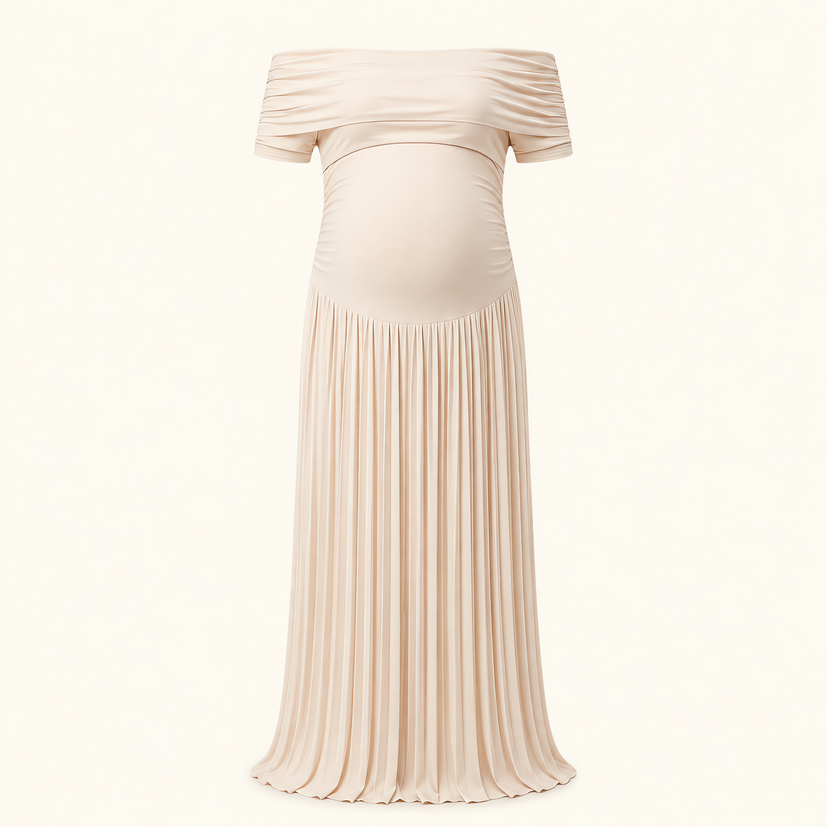 Vestido Premamá Beige Palabra de Honor con Hombros Caídos