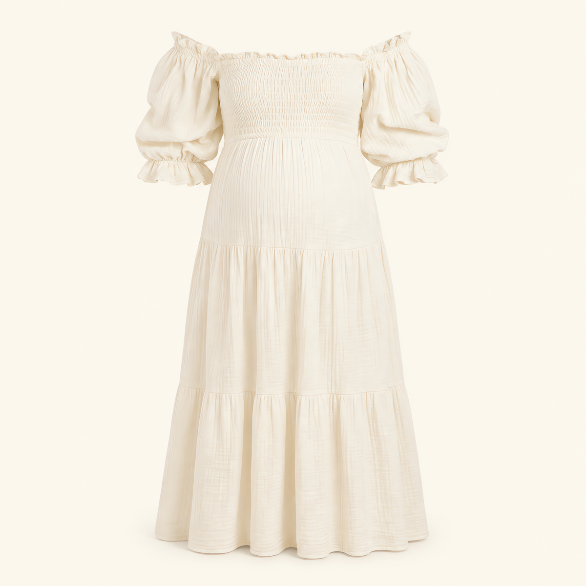 Vestido Premamá Blanco de Muselina con Hombros Caídos