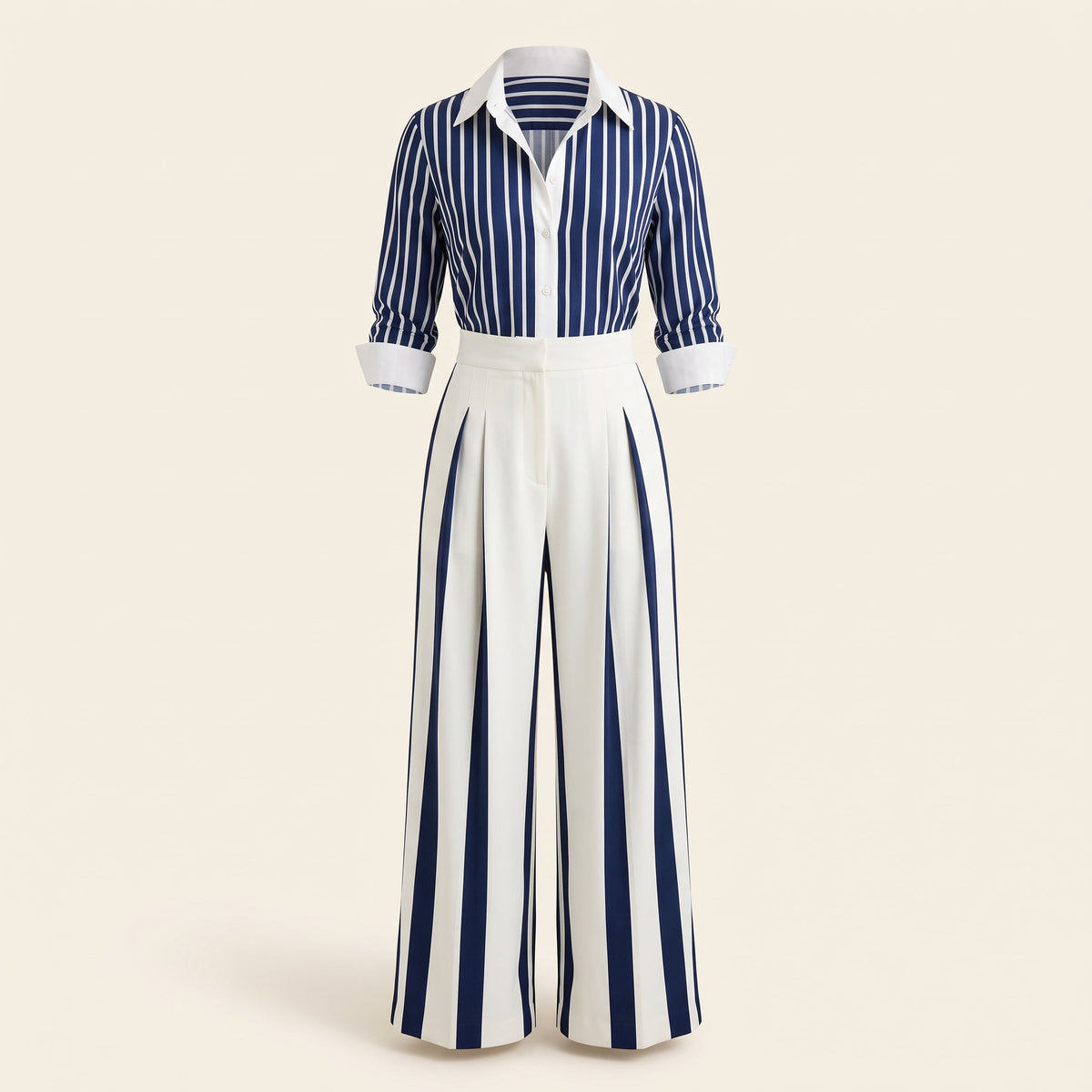 Vera - Conjunto Camisa de Rayas y Pantalón Ancho