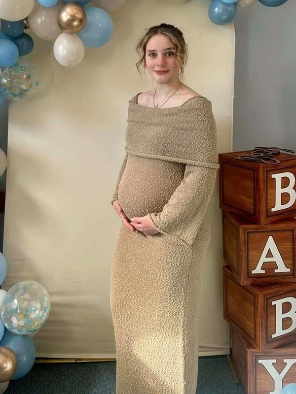 Vestido Premamá de Punto Texturizado con Hombros Caídos