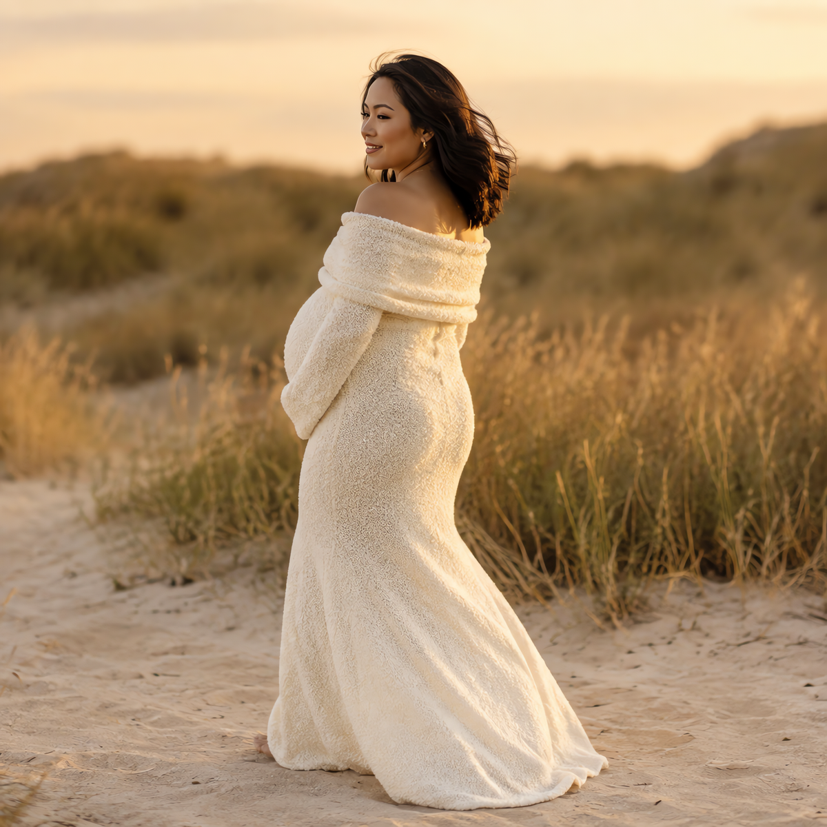 Vestido Premamá de Punto Texturizado con Hombros Caídos