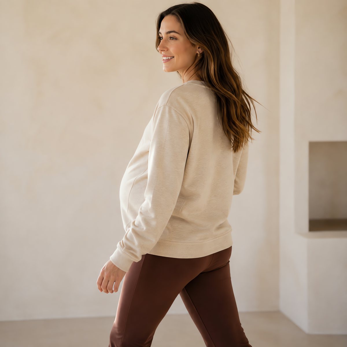 Sudadera Premamá y Lactancia Beige con Cremallera Lateral