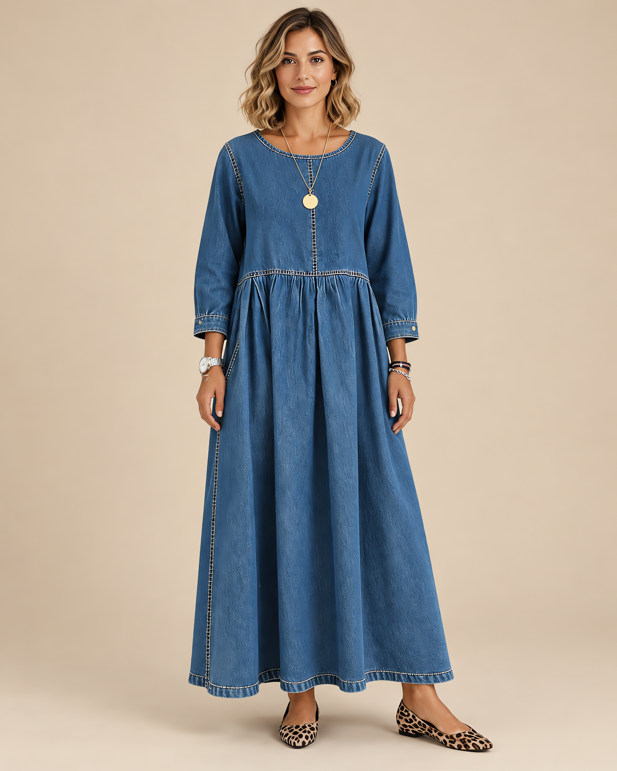 Mara - Vestido Largo Vaquero de Manga Larga