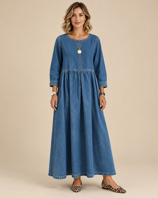 Mara - Vestido Largo Vaquero de Manga Larga