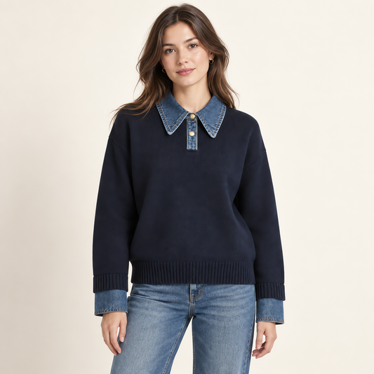 Romy - Jersey de Punto con Cuello Vaquero