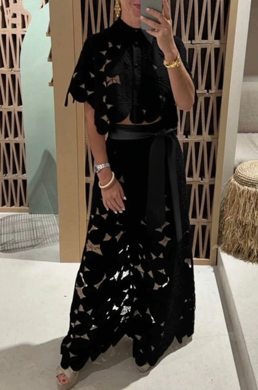 Élira - Conjunto Blusa de Encaje y Pantalón de Talle Alto