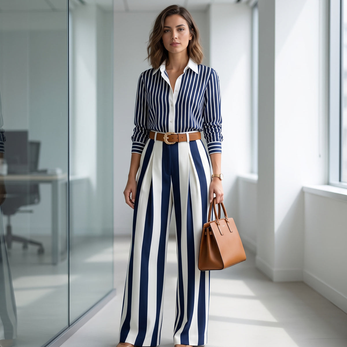 Vera - Conjunto Camisa de Rayas y Pantalón Ancho