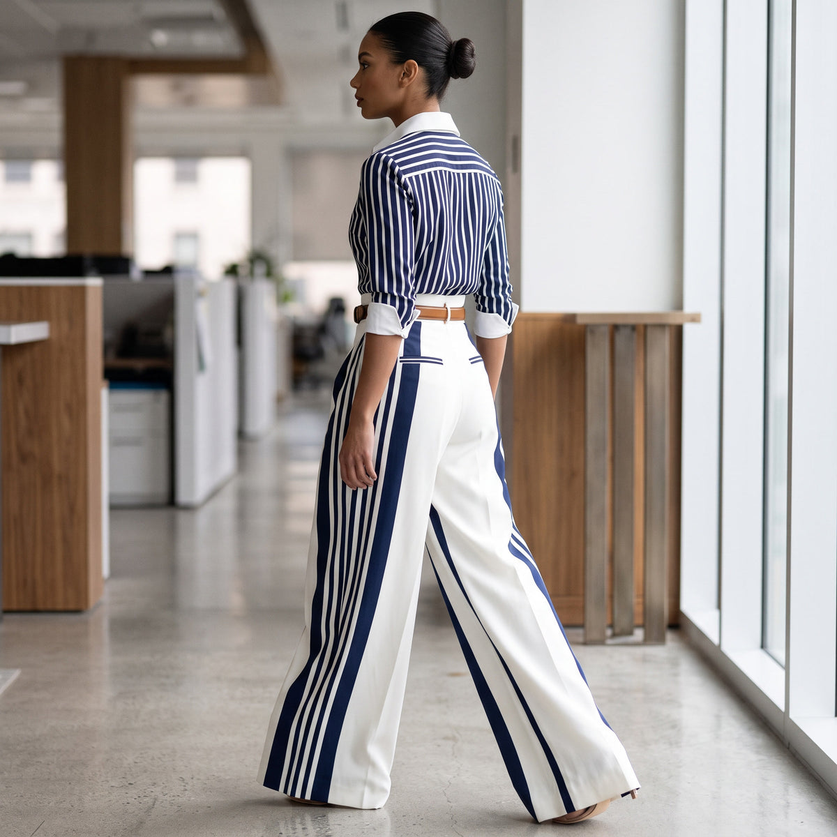 Vera - Conjunto Camisa de Rayas y Pantalón Ancho