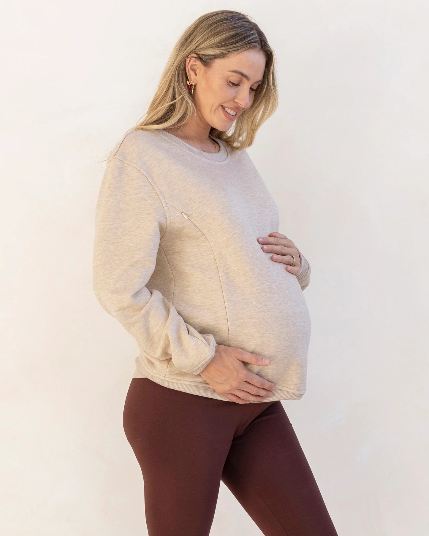 Sudadera Premamá y Lactancia Beige con Cremallera Lateral