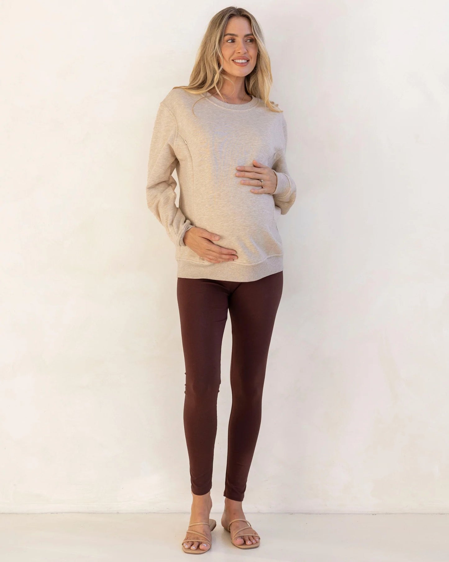 Sudadera Premamá y Lactancia Beige con Cremallera Lateral