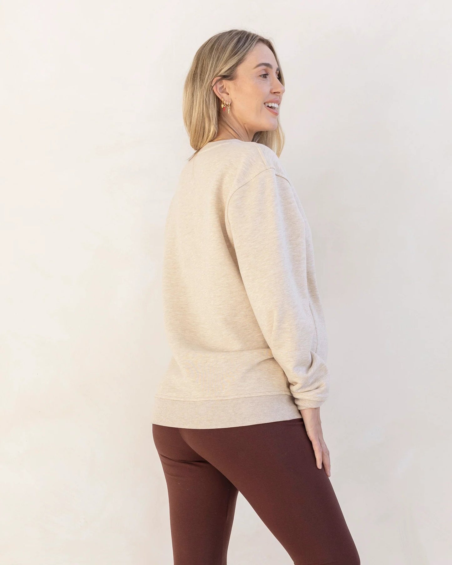 Sudadera Premamá y Lactancia Beige con Cremallera Lateral