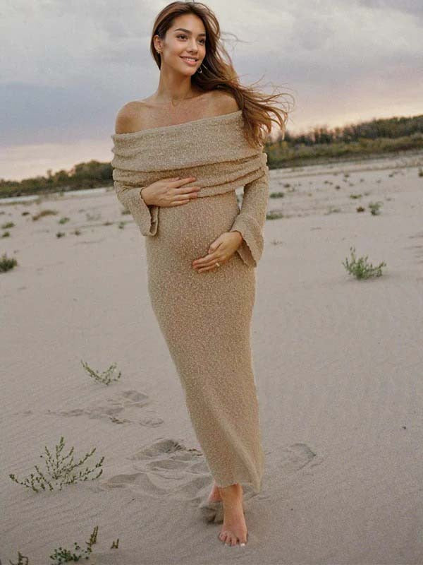 Vestido Premamá de Punto Texturizado con Hombros Caídos