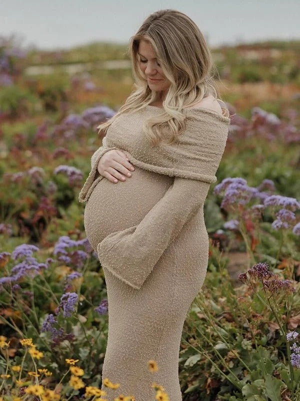 Vestido Premamá de Punto Texturizado con Hombros Caídos