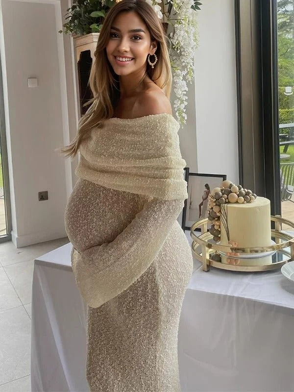 Vestido Premamá de Punto Texturizado con Hombros Caídos