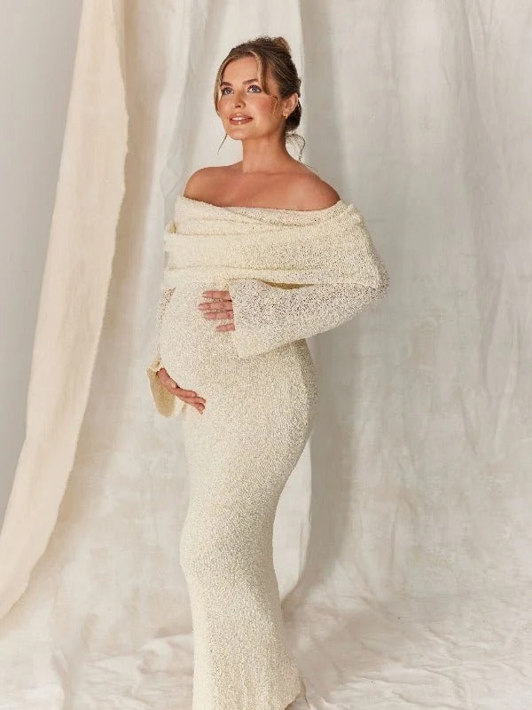Vestido Premamá de Punto Texturizado con Hombros Caídos