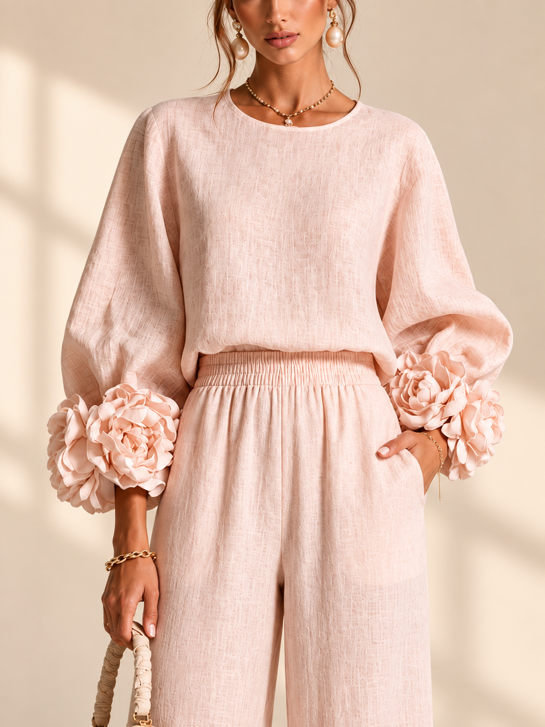 Sienna - Conjunto Top y Pantalón con Puños de Flores