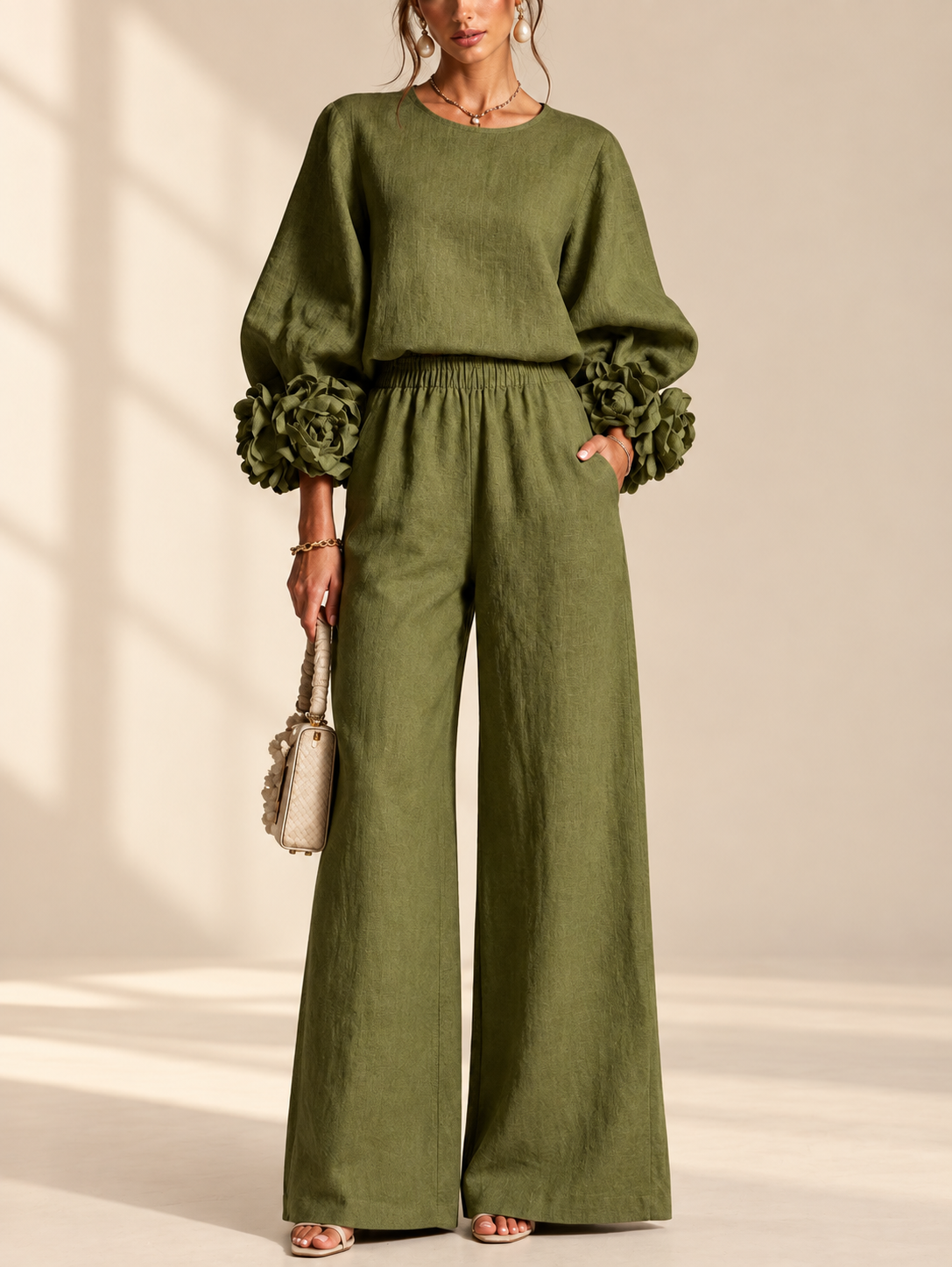 Sienna - Conjunto Top y Pantalón con Puños de Flores
